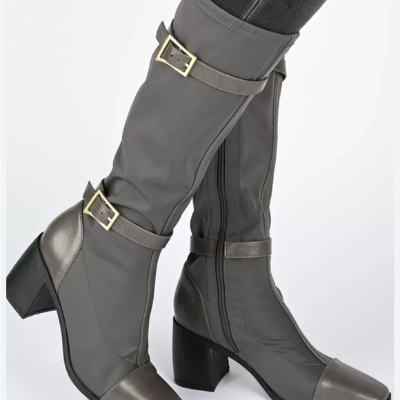 Journee Collection Gaibree Riding Knee-High Chunky Heel Gray Boots Size 11WC NIB - Picture 2 of 7